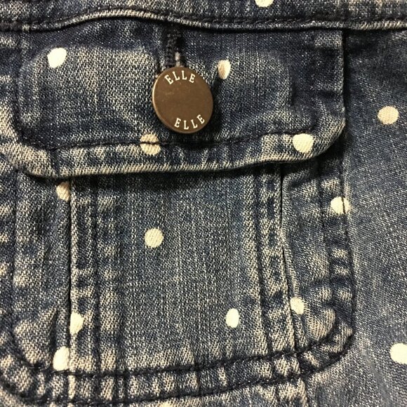 ELLE Blue Jean Denim White Polka Dot Jacket Front Pockets Women's Size Medium - Picture 5 of 8